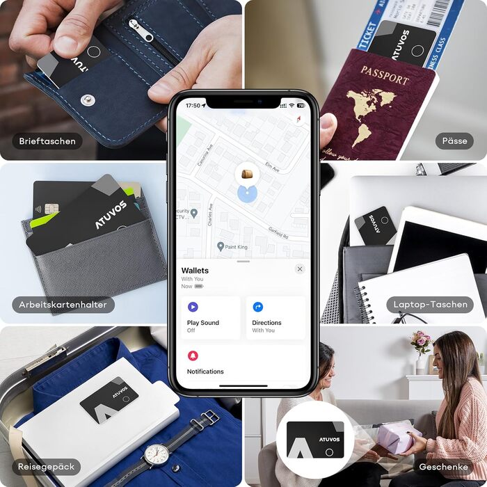 ATUVOS Air Tag Card Wallet Tracker Card Thin 1.6mm, Rechargeable Wallet Finder Compatible with Apple's Find My APP (iOS ONLY, Android Not Supported), Item Finder for Suitcases/Wallets/Luggage