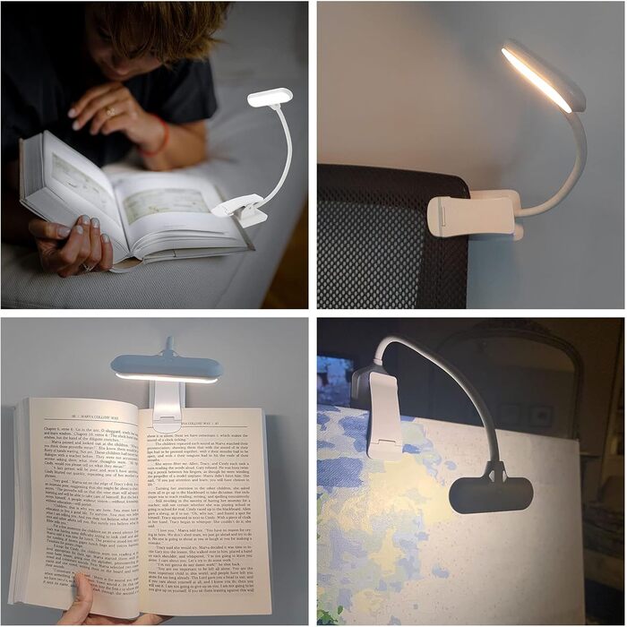 LED лампа для читання з кліпсою, USB, 9 світлодіодів, 3 режими температури кольору (теплий/холодний/природний), регульована яскравість, 1.8W, для читання в ліжку, комп'ютер
