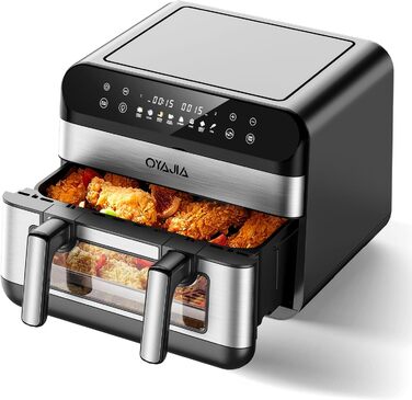 Фритюрниця повітряна з цифровим LED-дисплеєм, 10-в-1, 10 л. Зі скляним вікном, таймером та функцією здорового приготування без олії.