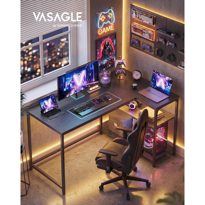 Кутовий письмовий стіл VASAGLE L-подібний, комп'ютерний стіл для офісу та дому, колір ебенове дерево (чорний), 120 x 80 см
