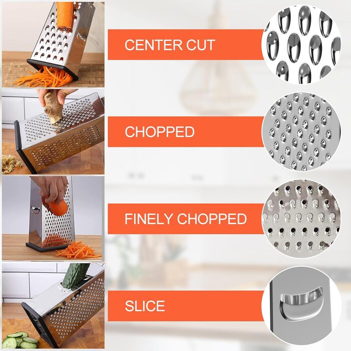 Тристороння овочева тертка з нержавіючої сталі, кухонна тертка, тертка для овочів, тертка для дрібного, середнього та мікро-дрібного натирання, тертка для картоплі, кухонна тертка для фруктів, овочів та сиру