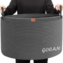 Великий кошик для білизни та іграшок GOCAN XXXL з бавовняного каната, 55×35 см, з ручками, кремовий, для зберігання у вітальні