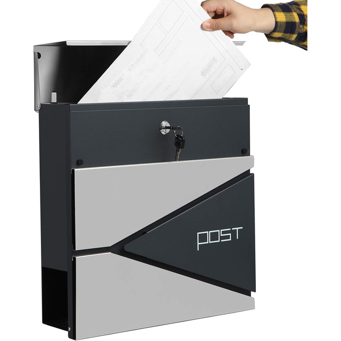 Поштовий ящик SONGMICS XXL, вуличний, з замком та відділенням для преси, антрацитово-сірий + сріблястий, GMB051G02