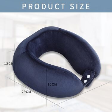 Подушка для шиї, зручна, портативна, регульована, з Memory Foam, U-подібна, для подорожей (літак, поїзд, авто, офіс), темно-синя