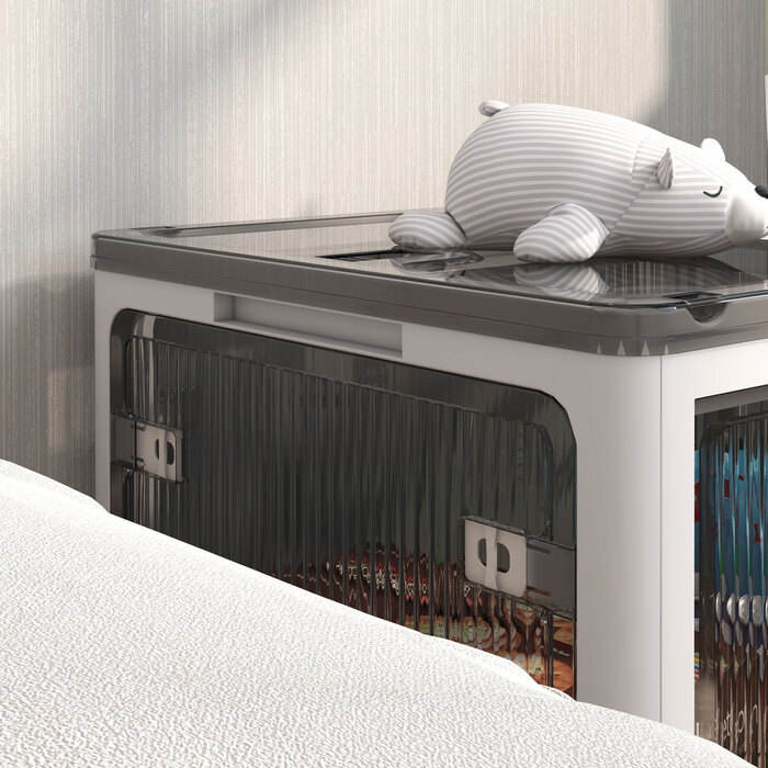 Outsunny Storage Box Chest 69L Stackable Cushion Box with Wheels Foldable Storage Box 5-Sided Access in White