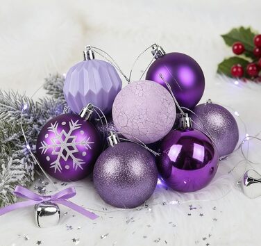 40 Штучних Різдвяних Кулі Прозорі з Кришкою, 6 см, Різдвяні Кулі з 5 Різними Дизайнами, Пластикові Кулі для Ялинки, Вікна, Внутрішнього та Зовнішнього Декору (Фіолетовий)
