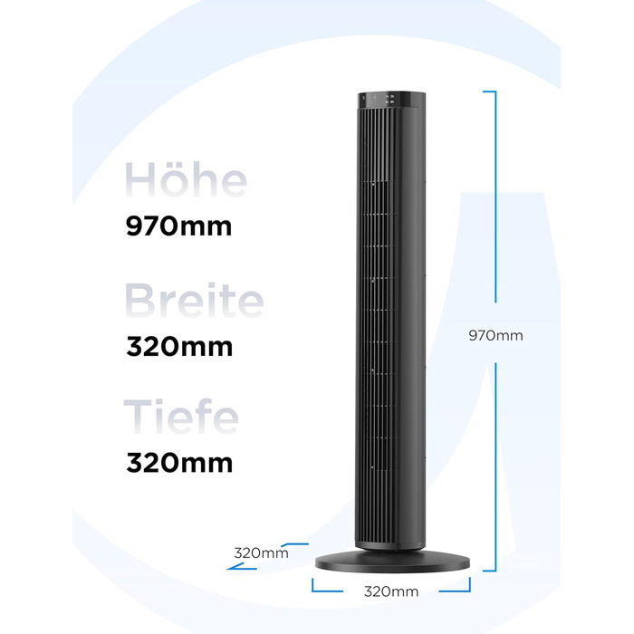 Вентилятор підлоговий Midea FZ10-26MR (BL) 96 см, з пультом, тихий 33 дБ, з осциляцією 90°, таймер 15 год, LED дисплей, 4 швидкості/режими, для спальні та офісу, чорний