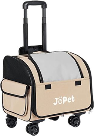 Сумка-переноска для тварин на колесах, рюкзак для собак та котів, маленька переноска для собак, переноска для котів, знімні колеса, сумка для подорожей, візок для тварин, м'яка переноска на колесах (Latte White)