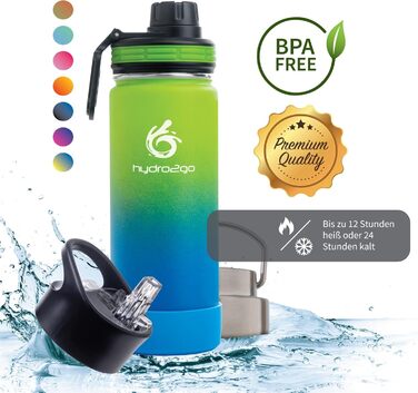Фляга для води Hydro2Go Edelstahl 530 мл (Земля) – нержавіюча сталь, BPA-free, термофляга 12 год гаряче/24 год холодне, 3 кришки