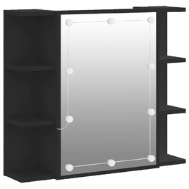 Шафа у ванну кімнату з дзеркалом та LED-підсвіткою, чорна, 70x16,5x60 см