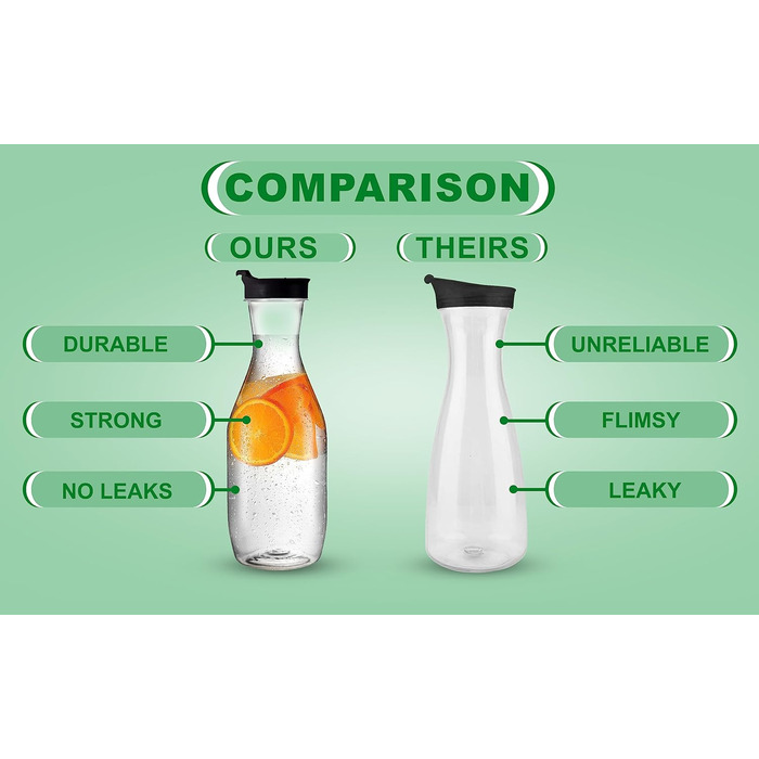 Party Bargains Plastic Carafe with Lid, Transparent, 2 Pack, Black Flip-Top Lid, Premium Quality and Robust Plastic Jug for Iced Tea, Powdered Juice, Cold Drinks, Mimosa Bar, 1.5 L
