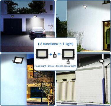 LED Floodlight Outdoor, IP65 Waterproof Outdoor Light LED Floodlight 30000LM Spotlight Floodlight, Outdoor Floodlight for Backyard, Garden, Workshop, Yard, Driveway, Doors, Garage, Hallway (Cool White with Sensor, 50W)