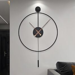 HAITANG Large Modern Living Room Clock, XXL Round Metal Wall Clock for Kitchen Office Bedroom, Vintage Wall Clocks, Battery Operated, Non-Ticking, Silent Movement, Home Decoration, 60 cm (50cm, Black with Pendulum)
