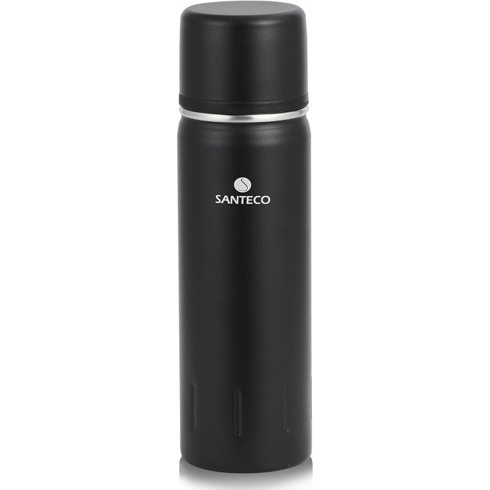 Термос з нержавіючої сталі SANTECO 1л/500мл, ізотермос з кришкою-чашкою, для дітей, спорту, без BPA, 24 години холод, 12 годин тепло, чорний