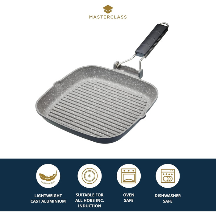 MasterClass Induction-Safe Non-Stick Grill Pan with Folding Handle, 20 cm (8