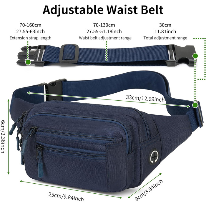 Поясна сумка на пояс, унісекс, темно-синя. Сумка через плече, для подорожей, прогулянок з собакою, чоловіча та жіноча. Довжина ремінця 30 см.