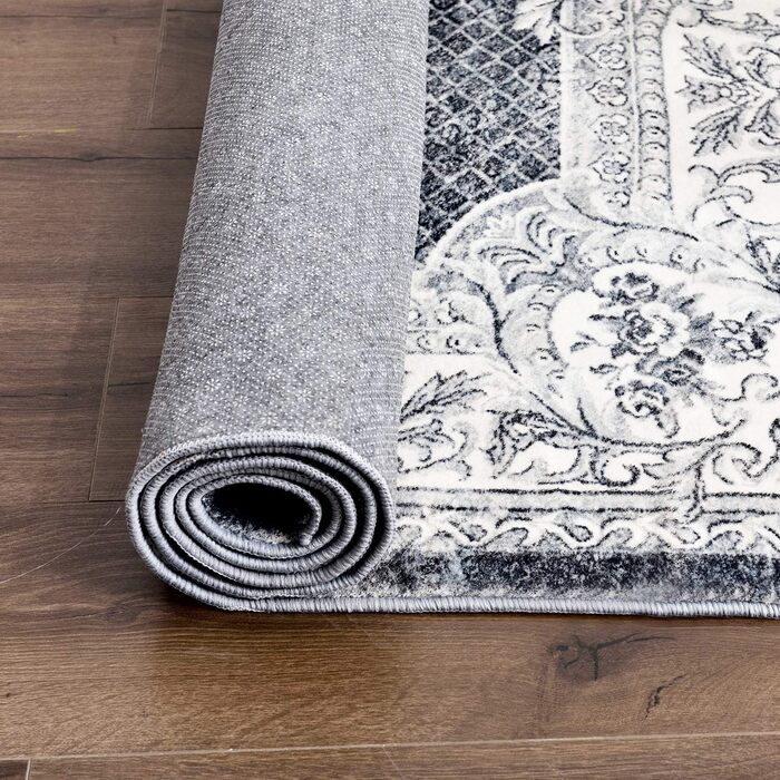 Килим для вітальні сучасний, короткий ворс, неслизький, пральний, м'який, для вітальні, спальні та їдальні, сірий та білий, 120 x 160 см сіро-білий, прямокутний