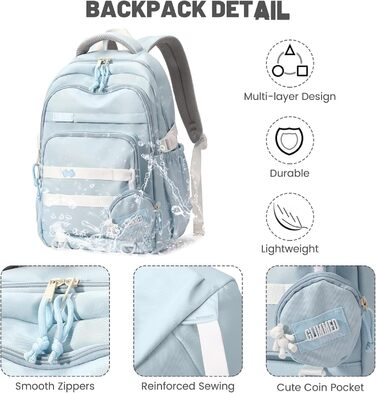 Шкільний рюкзак для дівчаток-підлітків, водонепроникний, легкий, великого об'єму, модний, для школи або подорожей - блакитний