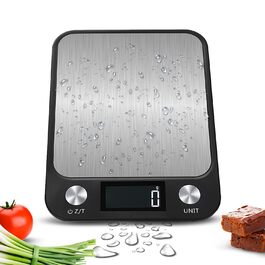 Кухонні ваги LEVADA PLUS - цифрові, 15 кг, з LCD-дисплеєм, з нержавіючої сталі, висока точність, компактні, чорні