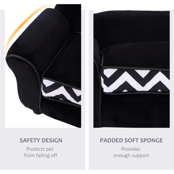 Pawhut Софа для домашніх тварин: зручне ліжко-софа для собак та котів з подушкою (чорний)