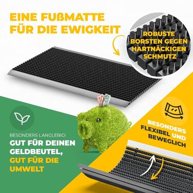 Килимок для порогу 40x60 см - алюміній, плоский, неслизький, для дому, тераси, вхідних дверей - килимок-сміттєзбирач з щітковим профілем, чорний