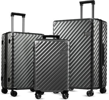 LUGGEX Carry-on Suitcase Hard Shell with Wheels - Expandable to 38L - Robust Polycarbonate for Stress-Free Travel (Metallic Black, 20/24/28)