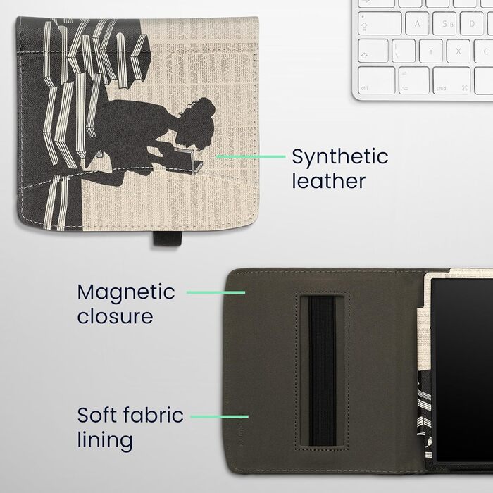 Чохол-книжка kwmobile для Pocketbook Era/Era Color з кишенею та петлею для руки - з дизайном 'Читаюча жінка' чорно-бежевий