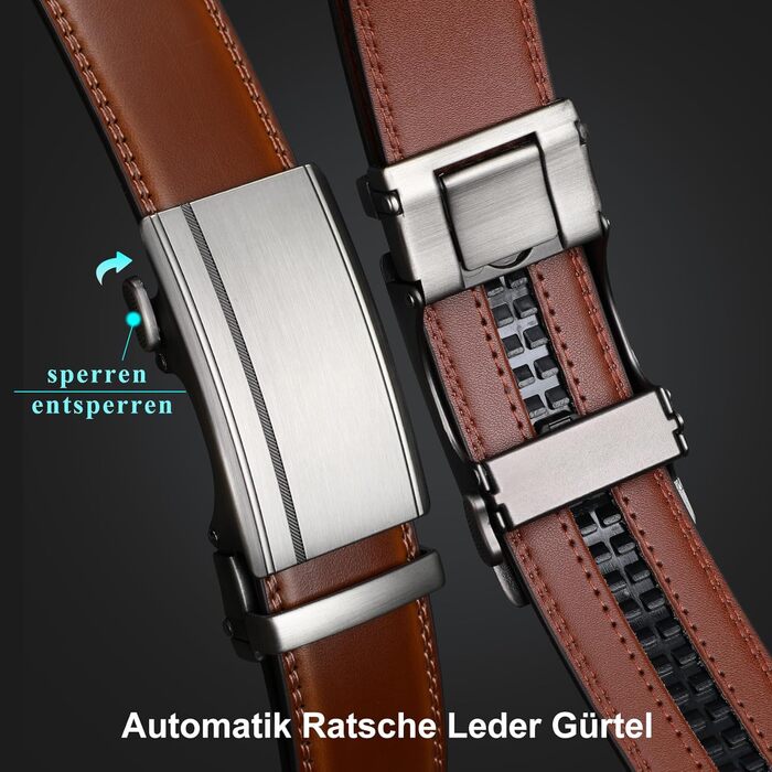 Чоловічий шкіряний ремінь WHIPPY Automatik з регулюванням, ширина 35 мм, колір D-brown, довжина 130 см (підходить для штанів 101-115 см)