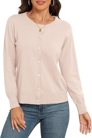 Жіночий в'язаний кардиган PrinStory з круглим вирізом, легкий, на ґудзиках, класичний, кольору абрикос