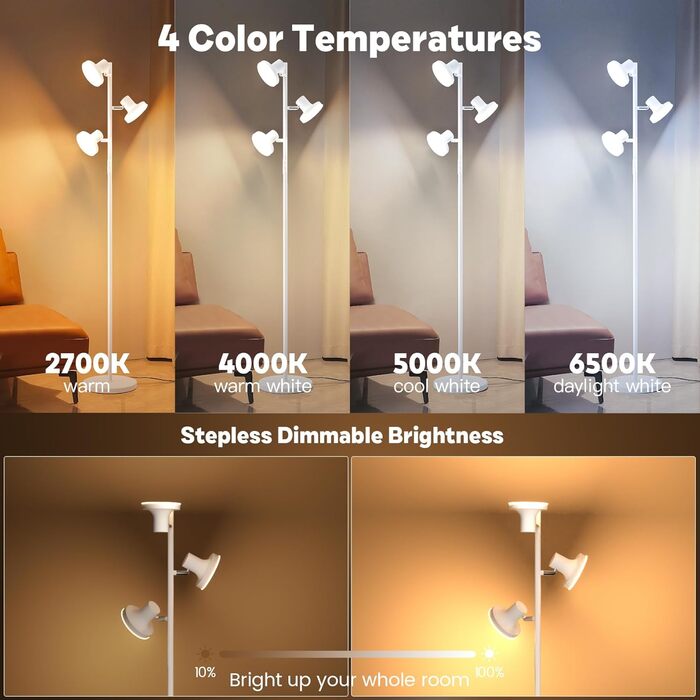 Стельовий світильник SIBRILLE з LED, 36W, димування, 2500LM, пульт ДУ та сенсорне управління, 2700K-6500K, 3-х світловий, для вітальні, спальні, офісу, готелю