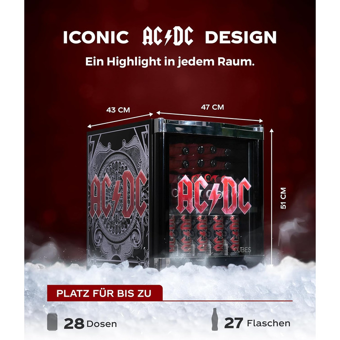 Міні-холодильник AC/DC CUBES 48 л з скляними дверцятами та змінним напрямком відкривання | Тихий та енергоефективний (39 дБ) | Ідеально підходить для бару, офісу та геймінгу | Культовий дизайн для шанувальників року