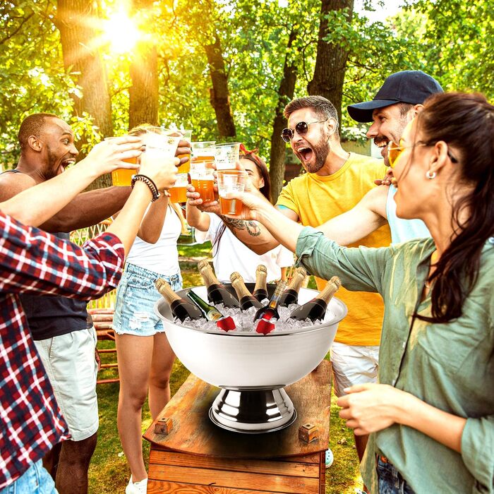 Stainless steel ice bucket design, 40 cm diameter, champagne bowl for up to 6 bottles – bottle cooler for the exquisite enjoyment of champagne, sparkling wine, wine, spirits, and beer (40, silver polished)
