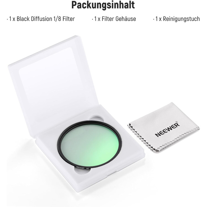 Фільтр NEEWER Black Diffusion 1/4 - м'який ефект кіно, для відеозйомки та портретів (52mm)