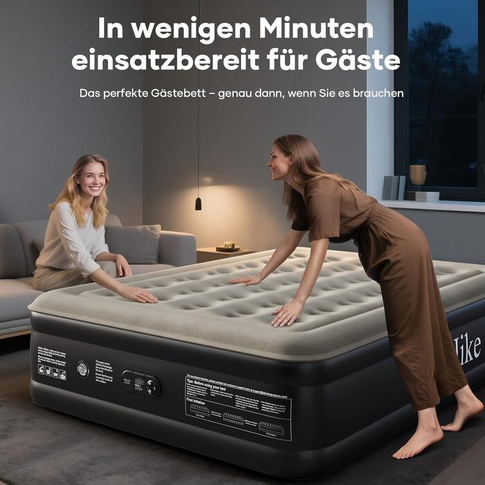 Надувний матрац OlarHike для кемпінгу та дому - 2 особи, 203x152x46 см, чорний, самонадувний