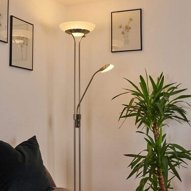 LED торшер Rom з металу, диммування, поворотний диммер на корпусі, 18W (1600Lm) + 5W (480Lm), 3000K (тепле біле світло), регульований бра, Нікель Матовий