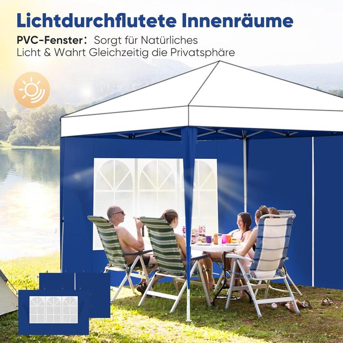 Sekey 1PCS Side Walls for Gazebo 3x3 Waterproof and Winter-Proof with Storage Compartments, Side Walls for Gazebo Party Tent Garden Tent 3x3m, (Navy, 1 Window 1 Door)