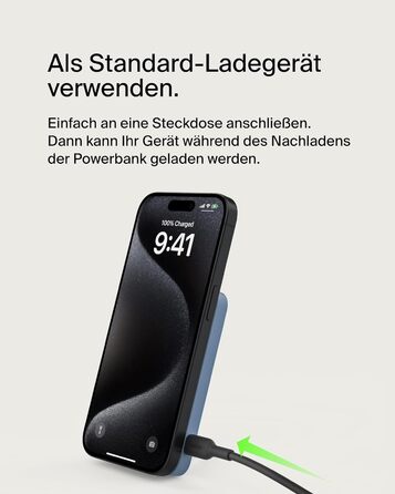 Belkin BoostCharge Pro Powerbank 10000mAh з Qi2 та MagSafe, з вбудованим підсвітником, для iPhone 17, iPhone Air, iPhone 16, 15, 14, Pixel та інших – (5K, Blue)