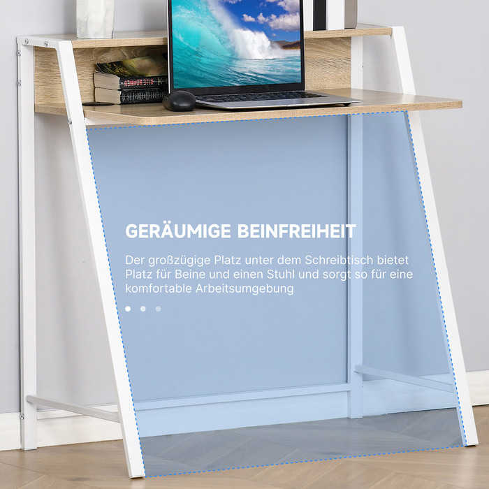 HOMCOM Desk Modern Computer Desk with Storage Shelf & Cable Management Metal Frame White Oak 84x45x85cm for Home Office & Study