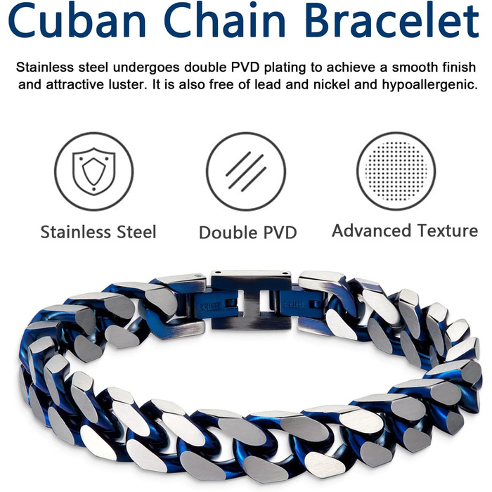 Чоловічий браслет Lucky2+7 з ланцюжком у стилі Куба, срібно-чорний, з нержавіючої сталі
