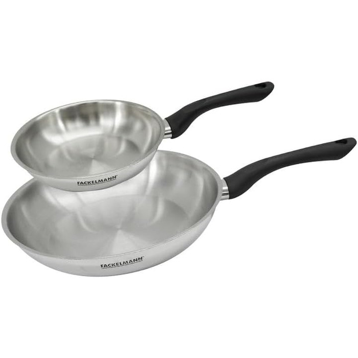 Набір сковорідок Fackelmann 9441450, 3 шт. (20, 24, 28 см), нержавіюча сталь 18/8, для всіх плит, включаючи індукційну, без PFAS