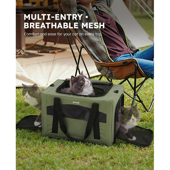 Транспортна сумка для котів Pecute: міцна, легка, складана, для подорожей, темно-зелена