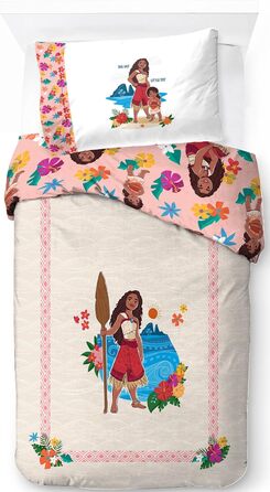 Комплект постільної білизни Jay Franco Disney Lilo & Stitch з квітковим дизайном для однієї людини – дитяча постільна білизна з наволочкою 80 x 80 см, бавовна, машинне прання, багато кольорів - Lilo & Stitch (Бежевий - Moana, 135x200/50x70 (2 шт))