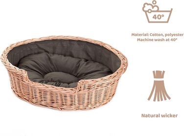 Wicker Dog Basket for Dog and Cat, Dog Bed, Cat Bed with Cushion, Pet Basket, Woven Cat Basket, 60x43 x H19 cm