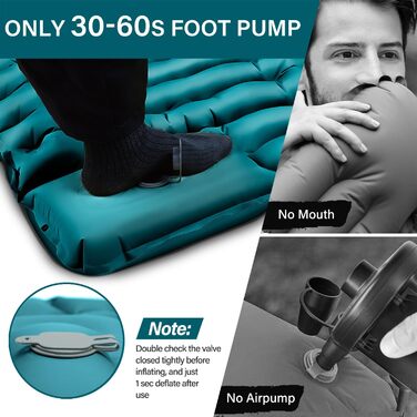 Yuzonc Self-Inflating Camping Mat with Foot Pump & Pillow - Compact & Lightweight Inflatable Sleeping Pad for Outdoor Use (Green & Blue)