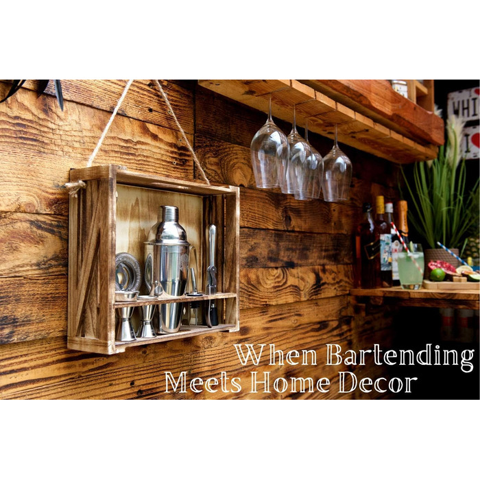 Набір для приготування коктейлів PAVOCI: 11 предметів, шейкер, барменський інструмент з нержавіючої сталі, дерев'яний підставник, аксесуари. Ідеально для дому, бару, професійного використання