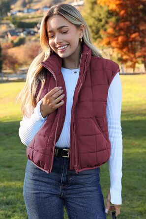 ZEAGOO Жилет чоловічий короткий степваний, легкий, на осінь/зиму, з кишенями (M, Бордовий)