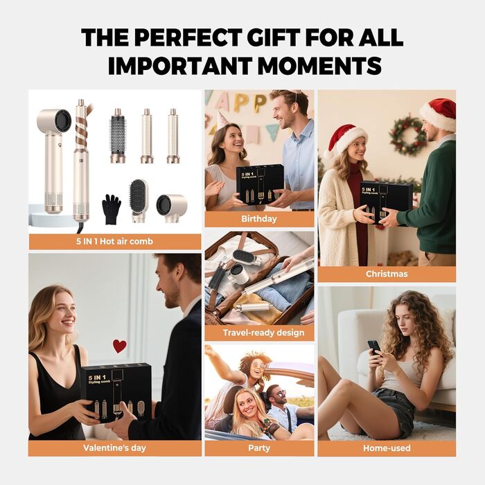 Набір для укладки волосся 5 в 1 Haarstyler: фен, круглі щітки, плойка для локонів, термощітка. Ідеально для випрямлення, сушіння, створення об'єму та локонів.