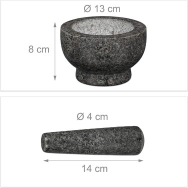 Набір для приготування спецій Relaxdays: гранітний ступка з толуштою, Ø 13 см, 250 мл, сірий