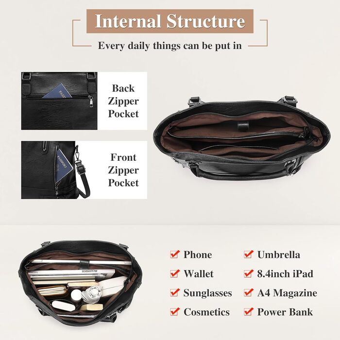 Сумка жіноча VINBAGGE PU шкіра шопер Vintage чорна для офісу та щодня