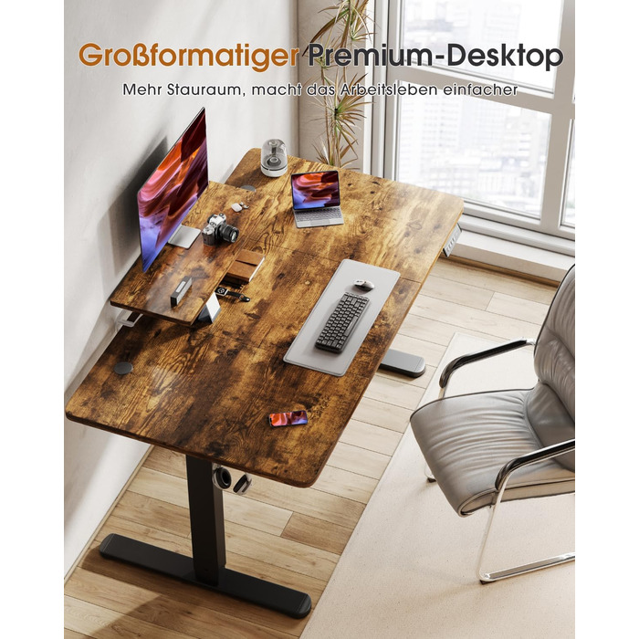 Adjustable Height Standing Desk with Monitor Stand - Electric Ergonomic Desk, 120x60cm & 180x80cm White/Vintage Brown